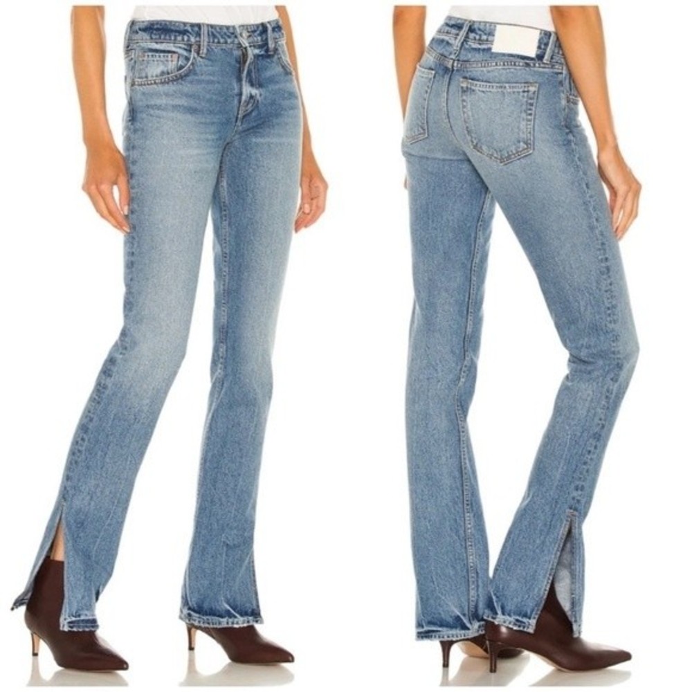 GRLFRND Women's Light Blue Bootcut Jeans with Side Slit